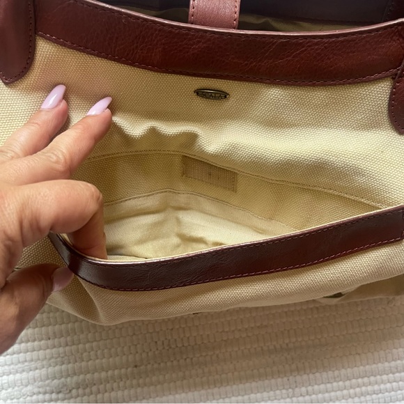 SCALA Tan Canvas Palm Tree Travel Tote | Leather Trim | Large Overnight Bag - Picture 6 of 14